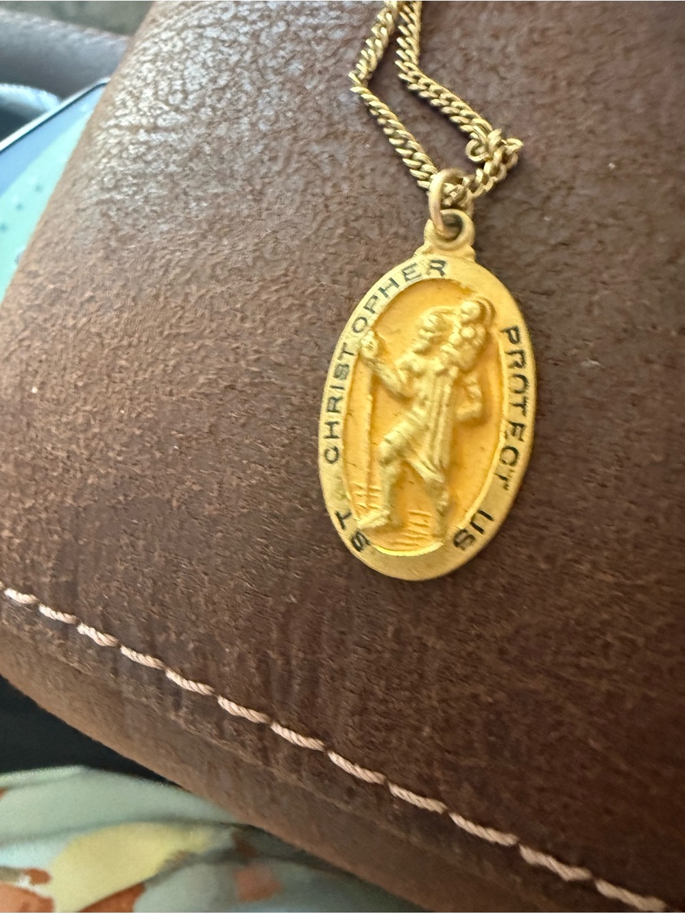 Gold Saint Christopher Pendant Necklace - Men's Religious Medal